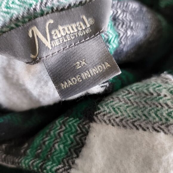 NATURAL 100% cotton plaid farmcore button down shirt jacket - Picture 8 of 8